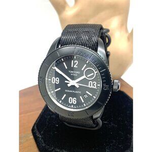 Tom Ford Men's Watch N.002 Ocean Plastic Swiss Automatic Black Dial Nylon 43mm